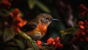 mång färgad sångfågel perching på gren, omgiven förbi naturlig skönhet genererad förbi ai foto