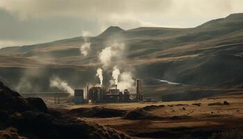 fabrik skorsten avger rök, förorenande miljö och skadligt natur genererad förbi ai foto