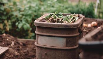 grön fröplanta växer i organisk smuts för färsk vegetabiliska trädgård genererad förbi ai foto