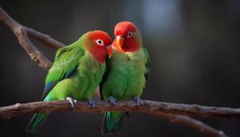 färgrik papegojor perching på gren, njuter tropisk regnskog fest genererad förbi ai foto