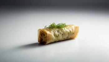 färsk vegetarian vår rulla med fläsk och vegetabiliska fyllning genererad förbi ai foto