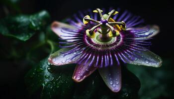 makro lila orkide blomma, våt med dagg, naturlig skönhet tapet genererad förbi ai foto