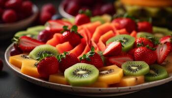 vibrerande frukt sallad med mogen bär och saftig ananas skivor genererad förbi ai foto