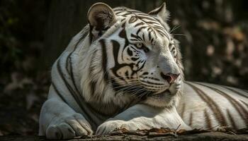 majestätisk bengal tiger Valp stirrande med vakenhet i selektiv fokus genererad förbi ai foto