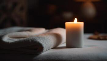 lysande levande ljus ger avslappning och bekvämlighet till vinter- spa behandling genererad förbi ai foto