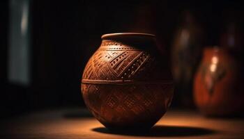antik lergods kanna, en rustik souvenir av inhemsk kulturer genererad förbi ai foto