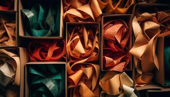 mång färgad abstrakt mönster på skinande silke omslag papper paket genererad förbi ai foto