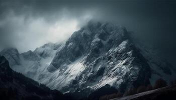 majestätisk berg räckvidd, snö capped toppar, panorama- skönhet i natur genererad förbi ai foto