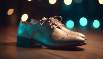 skinande läder skor, perfekt för en modern man formell klädsel genererad förbi ai foto
