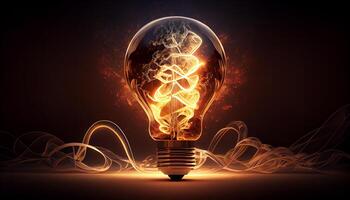 lysande elektrisk Glödlampa tändande ljus idéer och kreativitet genererad förbi ai foto