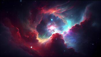 natt himmel avslöjar lysande nebulosa mitt i stjärna fält genererad förbi ai foto