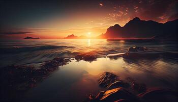 solnedgång över lugn kustlinje natur generativ ai ,generativ ai foto