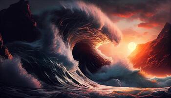 natur kraft i kraschar hav vågor på skymning ,generativ ai foto