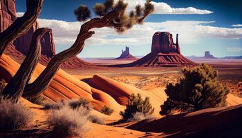 natur landskap i monument dal sand, sten, eroderade ,generativ ai foto