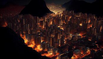 stadsbild natt med lampor scen ,generativ ai foto