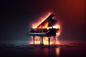 majestätisk piano på brand i strålkastare ,generativ ai foto