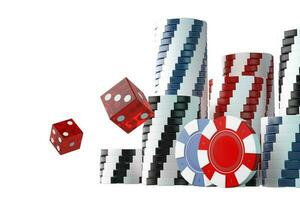 3d kasino hasardspel poker tokens och tärningar foto