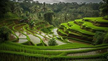 ris irländare terrasserad fält kurva genom bali berg landskap generativ ai foto