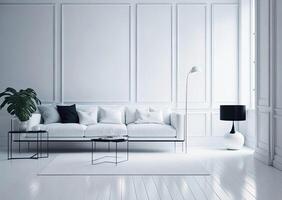 soffa i enkel levande rum interiör. generativ ai foto