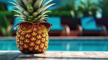 hipster ananas med trendig solglasögon. generativ ai foto