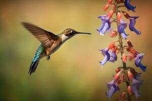 porträtt kolibri med blomma ai generativ foto