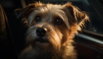 söt schnauzer valp ser ledsen och fluffig genererad förbi ai foto