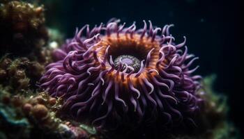 färgrik clown fisk simma i vibrerande korall rev genererad förbi ai foto