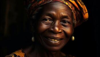 afrikansk kvinna utstrålar lycka i traditionell slöja genererad förbi ai foto
