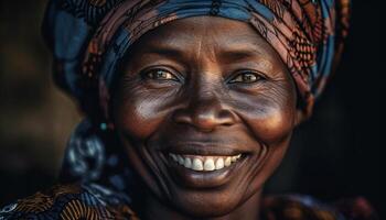 afrikansk kvinna glad leende strålar naturlig skönhet genererad förbi ai foto