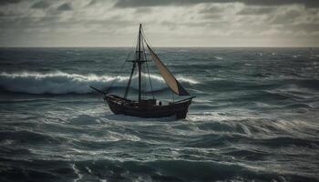 segling fartyg på de vågor, äventyr väntar genererad förbi ai foto