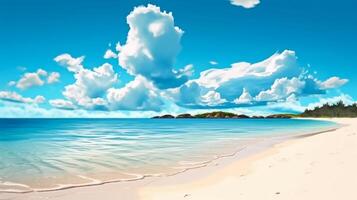 landskap bild av sommar strand sida solig dag för bakgrund. mall webb webbplats design. generativ ai foto
