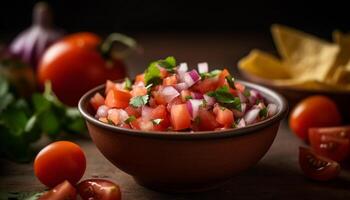 färsk vegetarian sallad med hackad tomat och lök genererad förbi ai foto