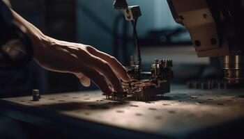 metallarbetare hand reparationer automatiserad robot ärm genererad förbi ai foto