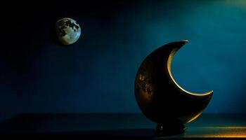 lysande månsken dekorerar antik stjärna formad symbol genererad förbi ai foto