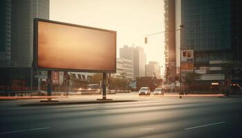 modern byggnader, ljus lampor reklam stad liv genererad förbi ai foto