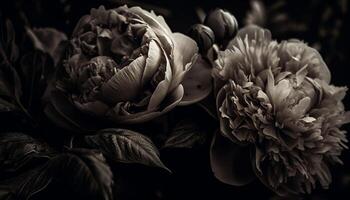 mörk svartvit kronblad framkalla höst romantisk elegans genererad förbi ai foto