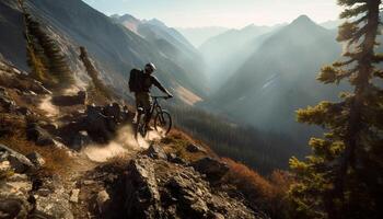 berg cykling män utforska natur extrem terräng genererad förbi ai foto