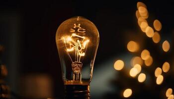 ljus idéer lysande från upplyst ljus Glödlampa genererad förbi ai foto