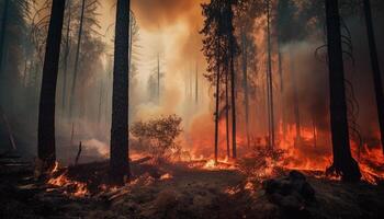 brinnande skog avslöjar läskigt mysterium av natur förstörelse genererad förbi ai foto