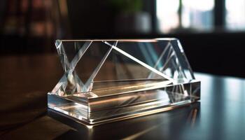 transparent kristall glas speglar ljus blå form genererad förbi ai foto