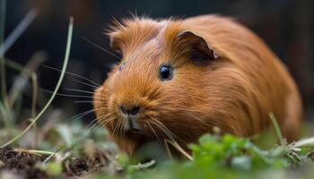 söt guinea gris nibbling på grön gräs genererad förbi ai foto