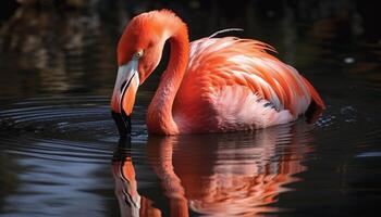 vibrerande amerikan flamingo vadar i tropisk damm genererad förbi ai foto