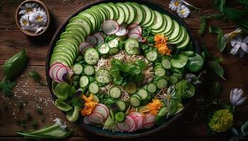 organisk vegetabiliska sallad med färsk friska Ingredienser genererad förbi ai foto