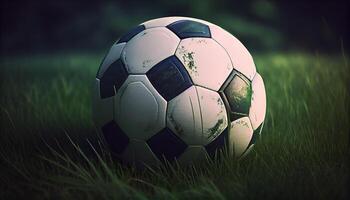 Framgång på de gräs en fotboll boll genererad förbi ai foto