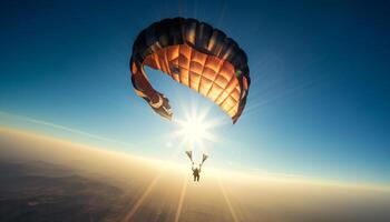 flygande affärsmän hoppa för sport, utomhus äventyr genererad förbi ai foto