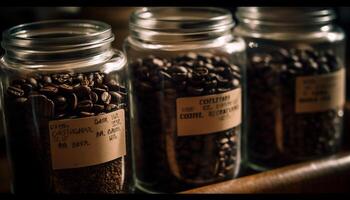 färsk jord kaffe böna arom på kaffe affär genererad förbi ai foto