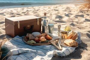 stock Foto av picknick med strand se full av detaljer generativ ai