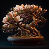 ett utsökt bonsai magnolia träd ai genererad foto