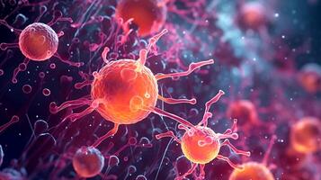 bakterie, digital illustration av bakterie eller influensa virus, bakterie cell under mikroskop, ai genererad foto