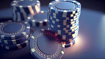 skinande blå poker pommes frites eller hasardspel tokens för kasino spel. vadhållning på en bättre finansiell framtida, generativ ai teknologi. foto